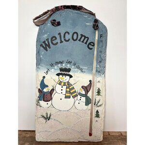 Winter Snowman Welcome Sign Decorative Wall Art Rustic Home Decor